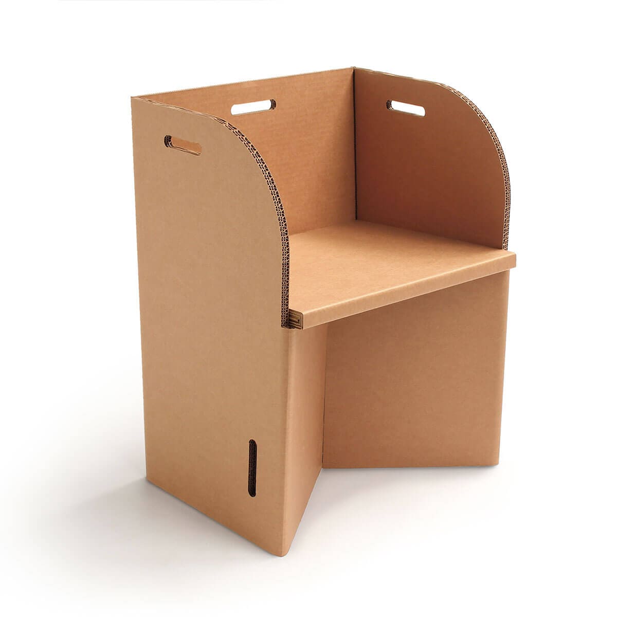 Chaise en carton Jura pour stands événementiels et scénographies professionnelles, design épuré avec siège et accoudoirs en carton recyclé, idéale pour espaces modulables et - Le Meuble en Carton une marque du groupe Natur Design