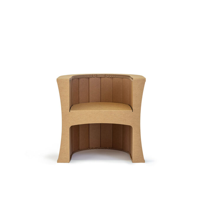 Fauteuil ergonomique en carton recyclé pour espaces professionnels et salles de pause, design modulable avec siège et accoudoirs intégrés en structure cartonnée, idéal pour les bureaux ouverts ou zones collaboratives - Le Meuble en Carton une marque du groupe Natur Design
