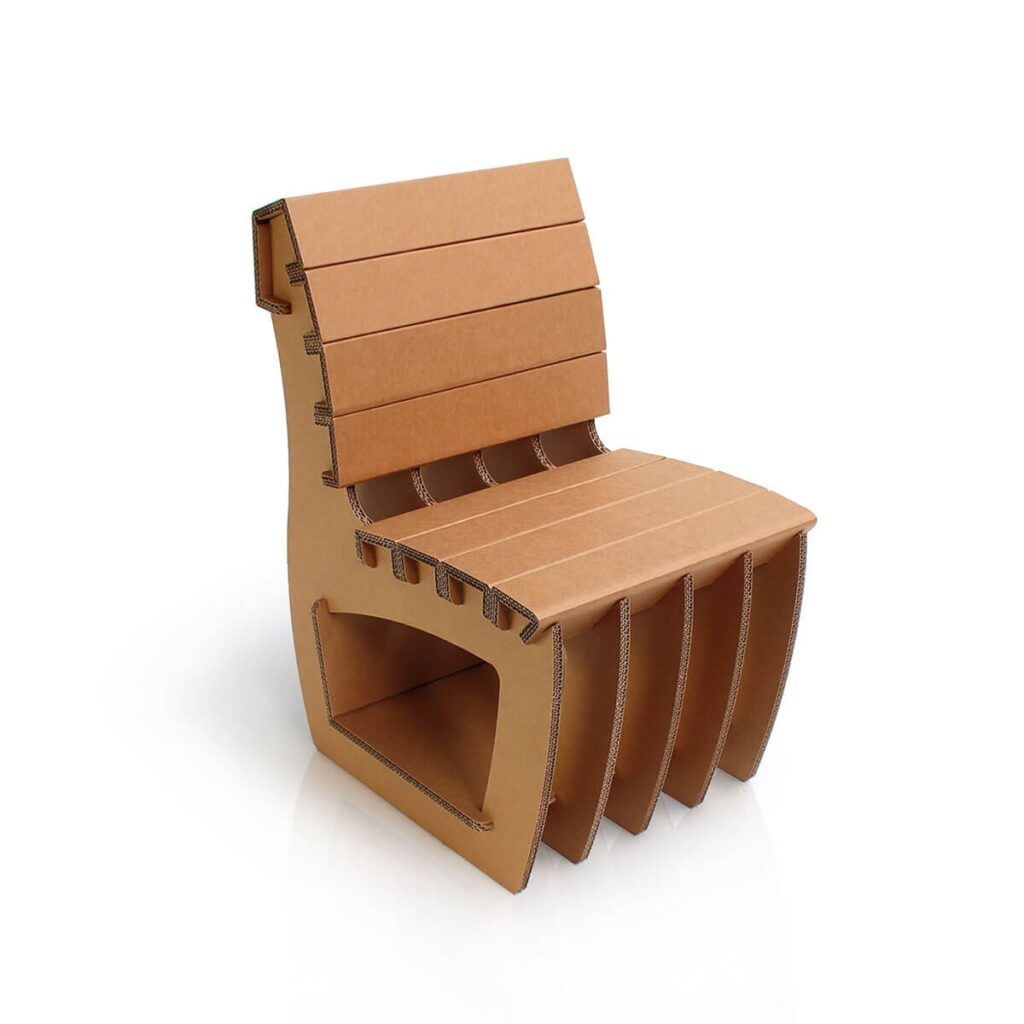 Chaise modulable en carton écologique conçue pour l’aménagement d’espaces professionnels comme les bureaux, open spaces ou salles de pause, avec structure à panneau empilable et design ergonomique - Le Meuble en Carton une marque du groupe Natur Design