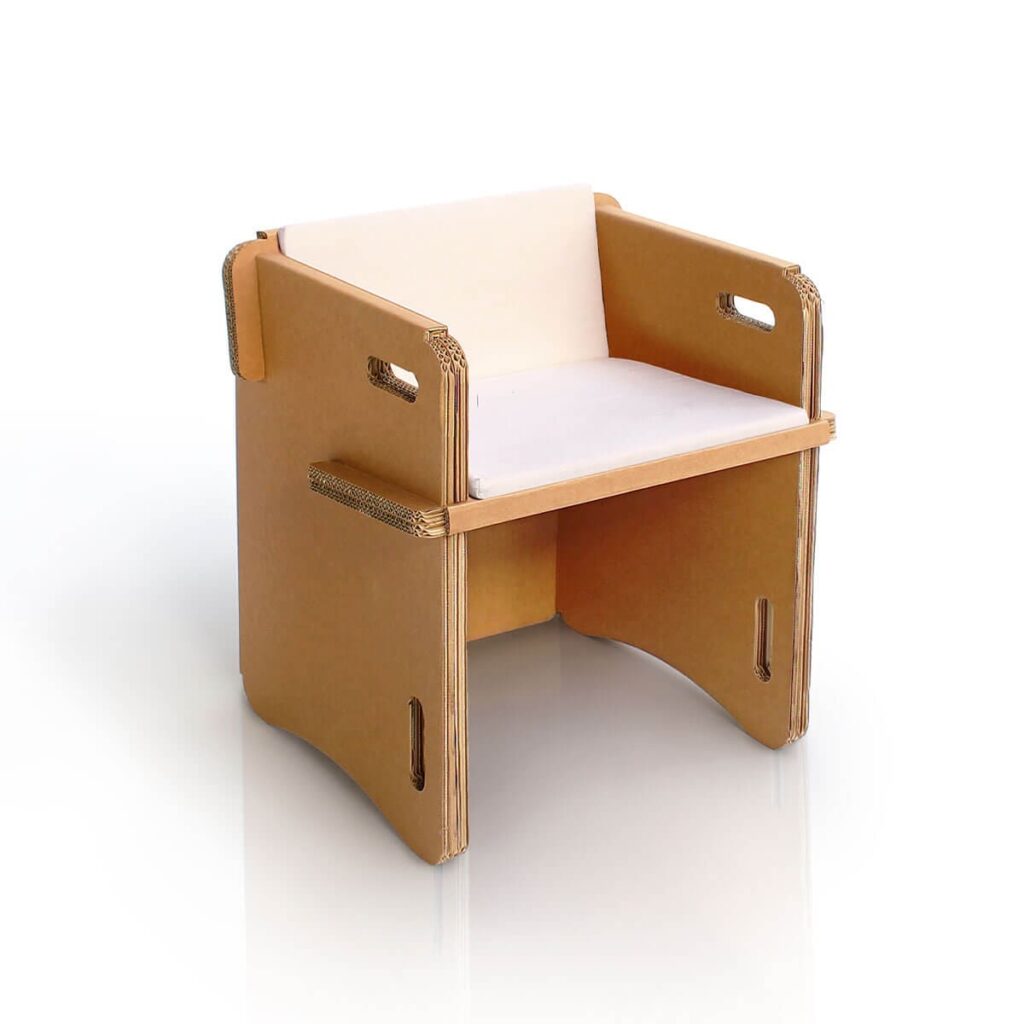 Chaise modulable en carton recyclé pour bureaux, open space ou stands événementiels, idéale pour espaces professionnels écologiques et design minimaliste - Le Meuble en Carton une marque du groupe Natur Design