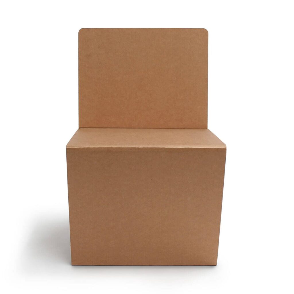 Chaise rotonde en carton écologique pour aménagement d'espaces professionnels, idéale pour bureaux, salles de pause et stands événementiels en scénographie - Le Meuble en Carton une marque du groupe Natur Design