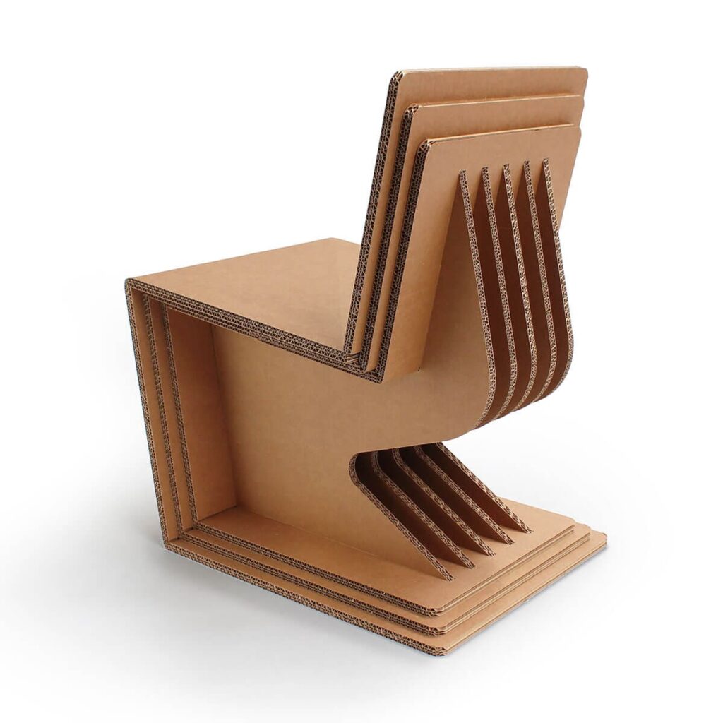 Chaise rotondes en carton recyclé pour aménagement professionnel, idéalement adaptées aux bureaux, open spaces et salles de pause d'entreprise ainsi qu'aux stands événementiels ou scénographies en carton durable - Le Meuble en Carton une marque du groupe Natur Design