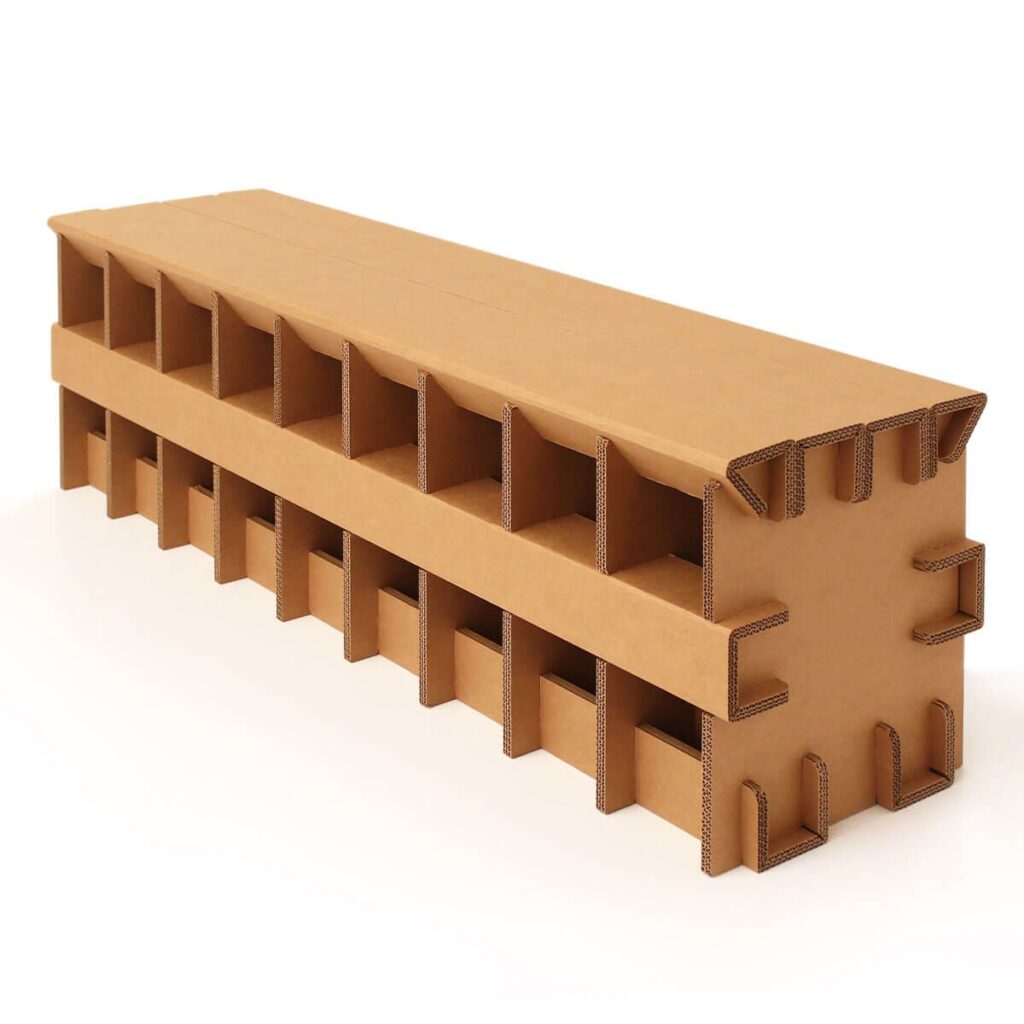 Banc modulable en carton recyclé pour espaces professionnels, idéal pour les salles de pause ou bureaux d'entreprise, avec rangements intégrés et design épuré - Le Meuble en Carton une marque du groupe Natur Design