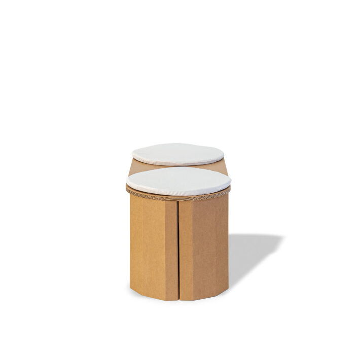 Bancs modulables en carton écologique avec coussinins texturés pour stands événementiels et scénographies professionnelles, idéaux pour espaces et ambiances design - Le Meuble en Carton une marque du groupe Natur Design