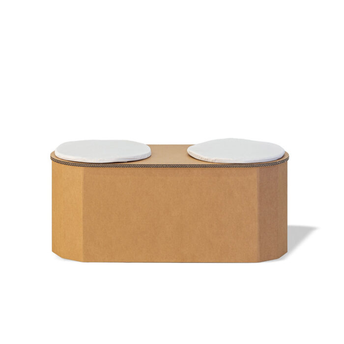 Banc modulaire en carton brut avec sièges amovibles pour stands événementiels et espaces scénographiques professionnels - Le Meuble en Carton une marque du groupe Natur Design