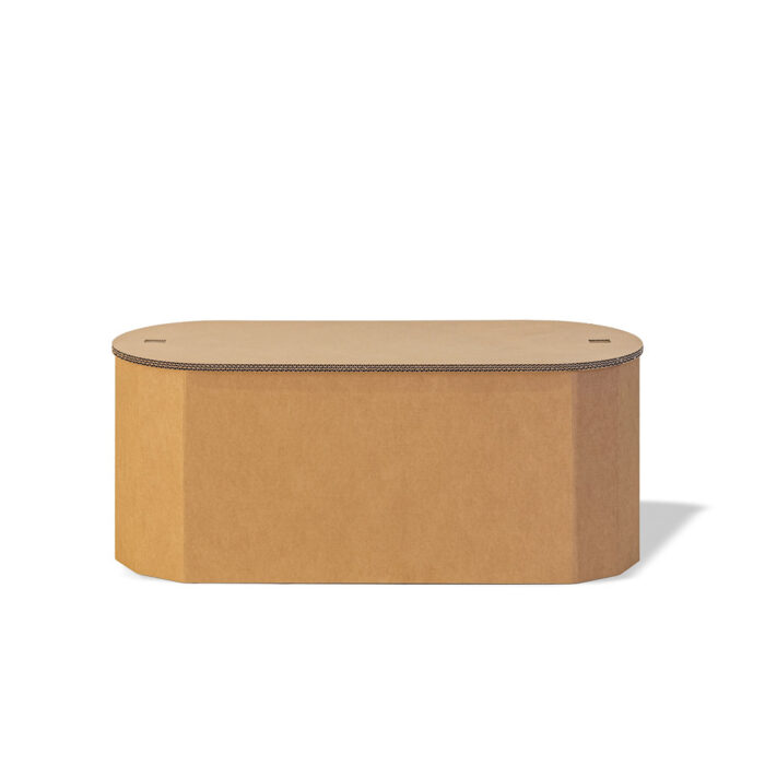 Banc modulable en carton écologique pour stands événementiels et scénographies professionnelles, avec bordure renforcée et finition lisse pour une intégration harmonieuse dans les espaces ou éphémères - Le Meuble en Carton une marque du groupe Natur Design