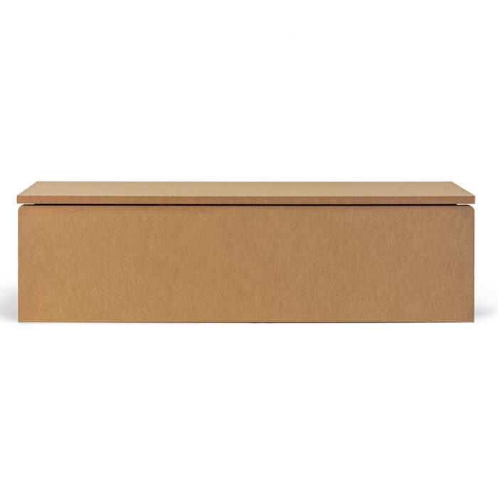 Banc en carton écologique pour stands événementiels et scénographie professionnelle, plateau plat et résistant prêt à l'emploi - Le Meuble en Carton une marque du groupe Natur Design
