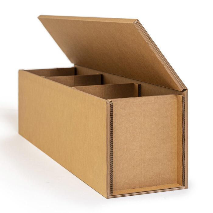 Banc modulable en carton écologique ouvert pour stands événementiels ou décors scéniques, idéal pour espaces et scénographie professionnelle - Le Meuble en Carton une marque du groupe Natur Design