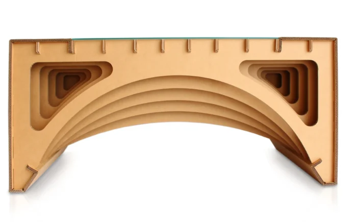 Bureau en carton KARISIMBI avec plateau arrondi et rangement intégré pour espaces professionnels ou salles de pause, idéal pour l’aménagement d’entreprises et open space - Le Meuble en Carton une marque du groupe Natur Design