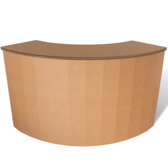 Banque d'accueil en carton écologique, design épuré et moderne pour espaces professionnels ou événements, avec bordure renforcée en matière résistante, idéale pour accueil client ou stands événementiels - Le Meuble en Carton une marque du groupe Natur Design