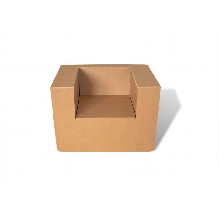 Fauteuil modulaire en carton écologique pour stands événementiels et scénographie, structure solide avec siège et accoudoirs intégrés, idéal pour espaces professionnels - Le Meuble en Carton une marque du groupe Natur Design