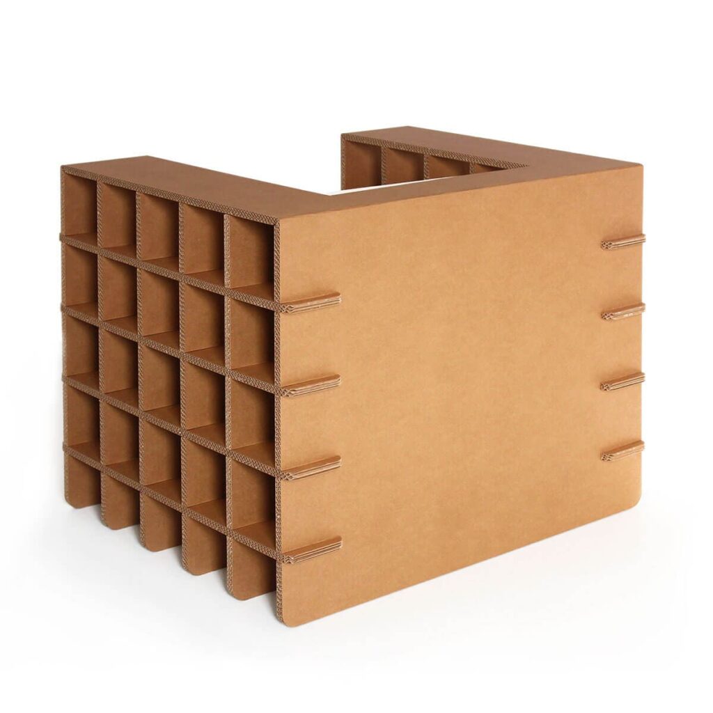 Fauteuil en carton modulaire pour espaces professionnels avec rangement intégré, idéal pour les bureaux et salles de pause écologiques et durables - Le Meuble en Carton une marque du groupe Natur Design