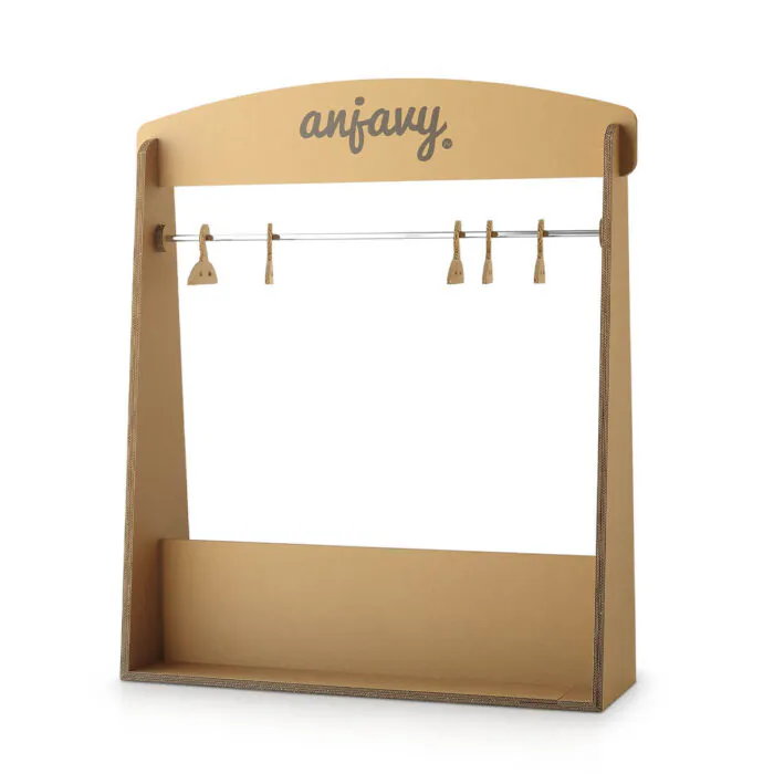Porte-manteaux en carton design pour l'aménagement d'entreprises et de salles de pause, avec étagères murales et rangement intégré pour vêtements suspendus, idéal pour espaces professionnels durables et écologiques - Le Meuble en Carton une marque du groupe Natur Design