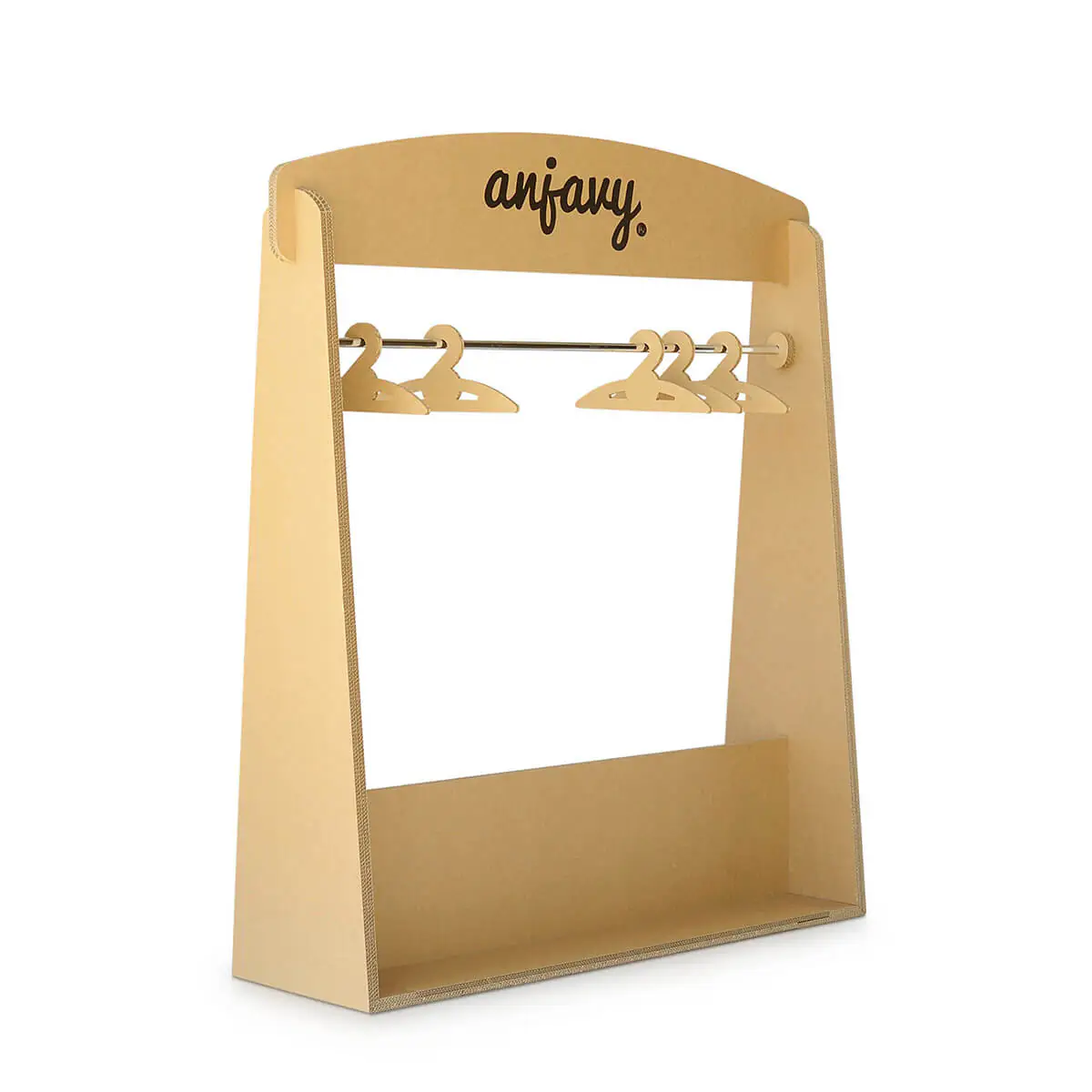 Porte-manteaux en carton écologique pour aménagement d'entreprises et salles de pause, avec rangement intégré pour vêtements et accessoires, charnières métalliques visibles, design épuré et personnalisable (logo visible) - Le Meuble en Carton une marque du groupe Natur Design