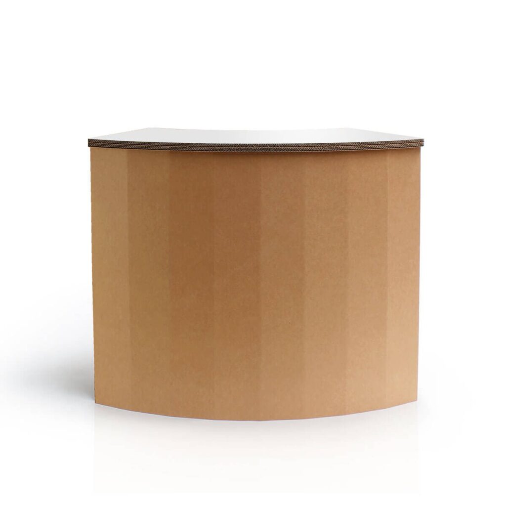 Banque d'accueil rectangulaire en carton écologique, design épuré et fonctionnel pour accueil professionnel ou espaces de travail en open space, avec surface plate intégrée pour poser des documents ou objets - Le Meuble en Carton une marque du groupe Natur Design