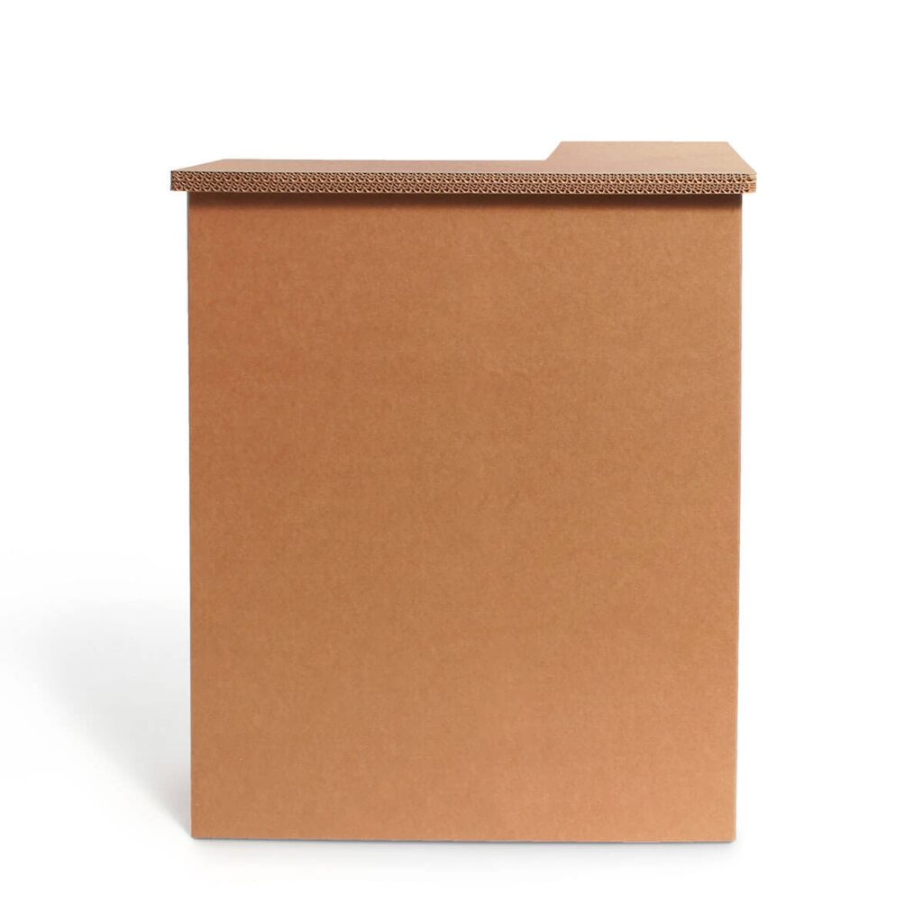 Comptoir en carton écologique et structuré pour rangement professionnel, idéal pour bureaux ou espaces de travail modulables avec surface plane en carton épais et bordure renforcée en papier kraft - Le Meuble en Carton une marque du groupe Natur Design