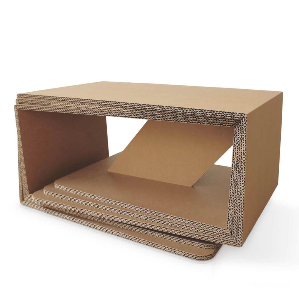 Table basse écrins en carton recyclé pour aménagement d'espaces professionnels, idéale pour les bureaux, salles de pause et open spaces écologiques - Le Meuble en Carton une marque du groupe Natur Design