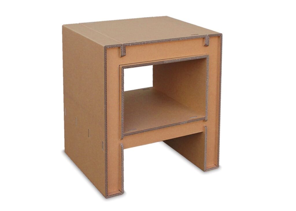 Table en carton PICO avec plateau central et espace sous vide, idéale pour l’aménagement d’entreprises ou les salles de pause, mobilier écologique et durable en structure cartonnée - Le Meuble en Carton une marque du groupe Natur Design