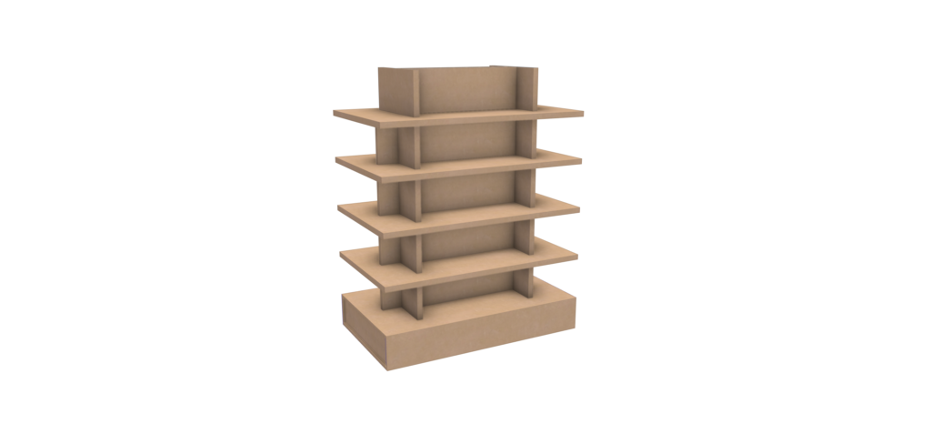 Gondole de pharmacie en carton ignifugé ALTAÏ avec tablettes modulables et personnalisables - Le Meuble en Carton